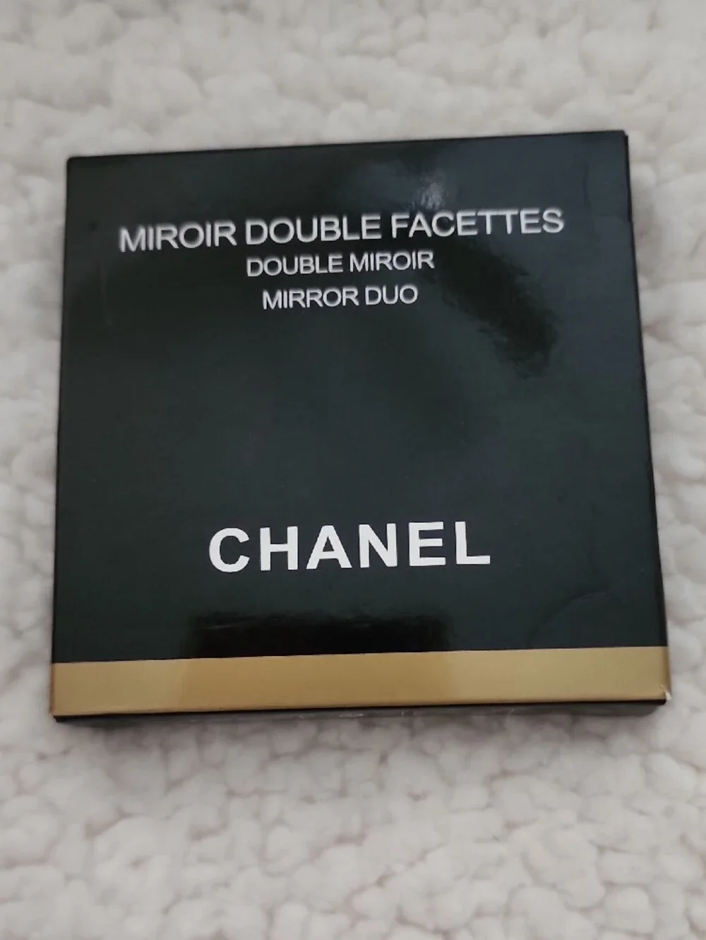 CHANEL Brand New In Box White Compact Double Mirror with Black Logo